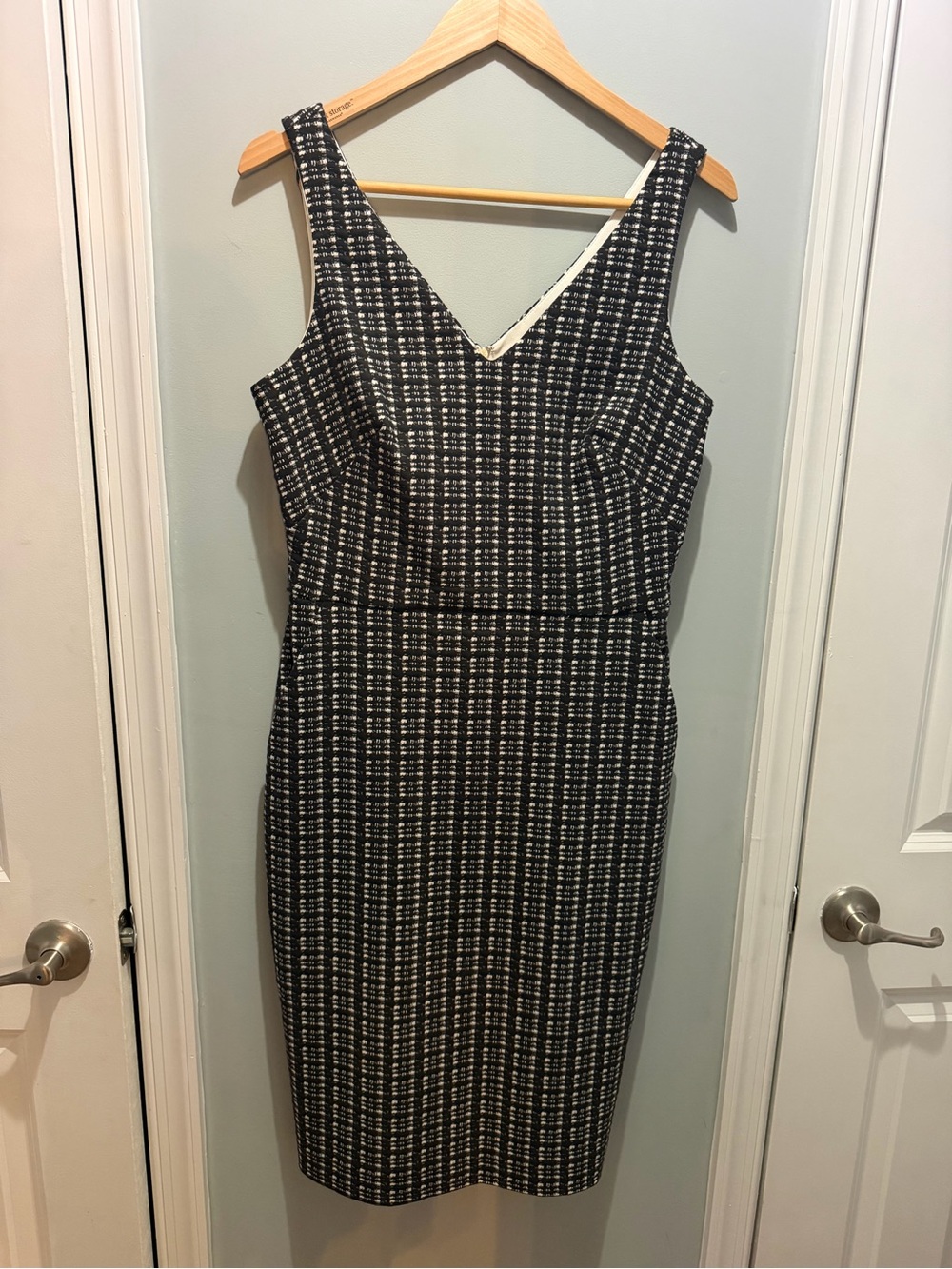 Ralph Lauren Black and White Tweed-Patterned Midi Sheath Dress